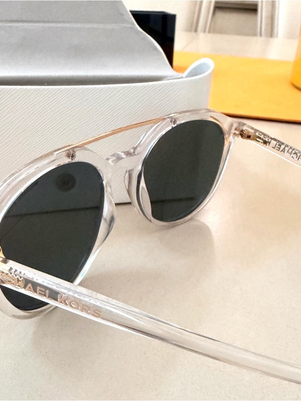 Michael Kors Clear Frame Sunglasses with Pink Mirrored Lenses - Picture 7 of 11